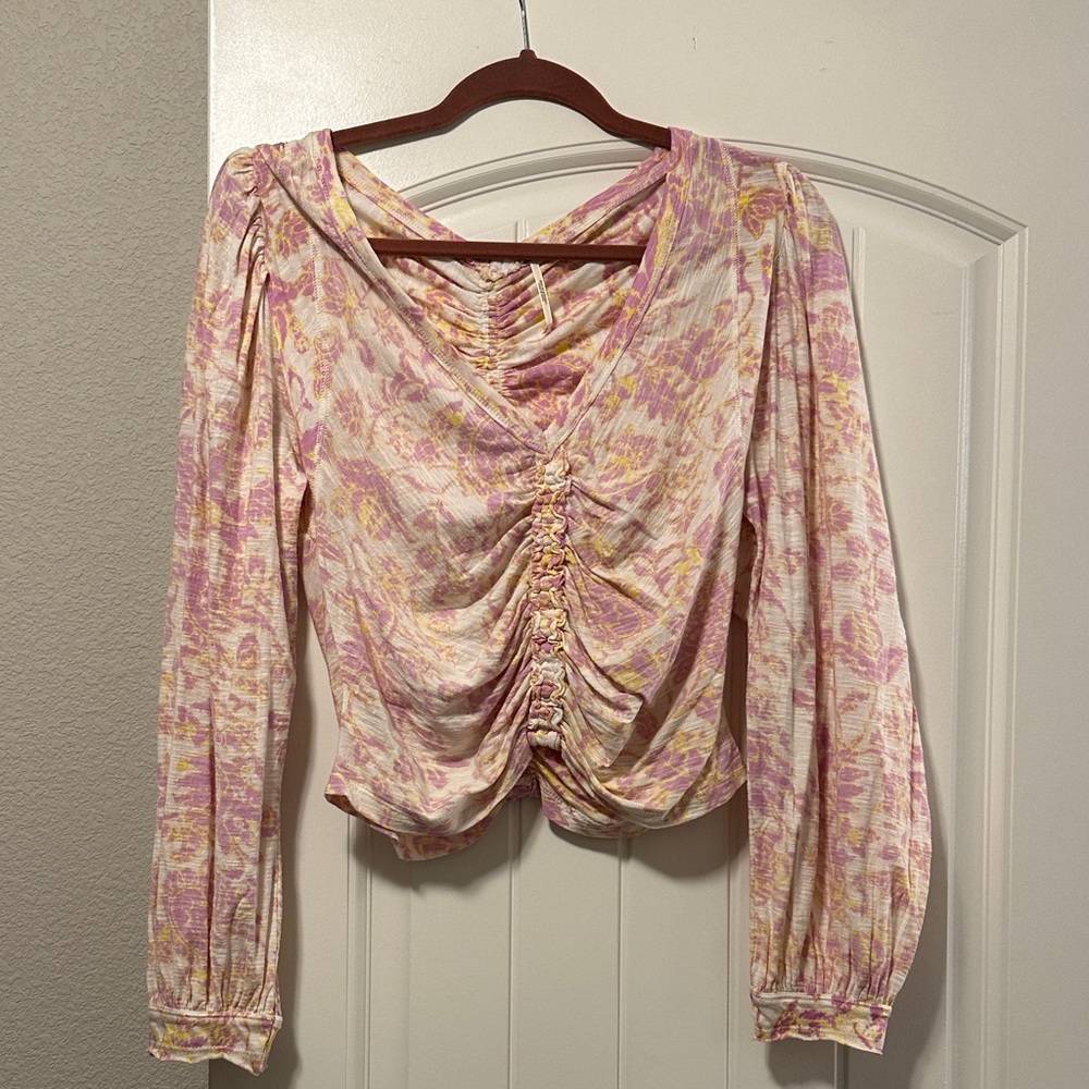 Women's Pink/ purple and Cream Ruched Top